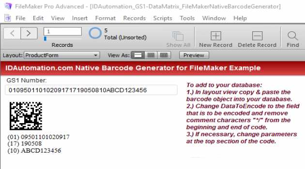 Filemaker Data Matrix Generator