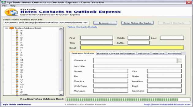 SysTools Notes Contacts to Outlook Express