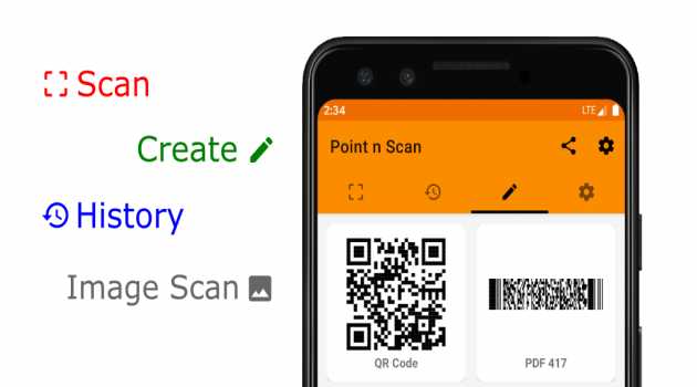 Point n Scan Create QR, barcode, EAN,